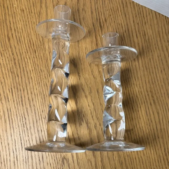 ORREFORS SWEDEN Crystal Clear Glass Candle Holders RARE Twist Design 9.5" - 7.5" - Picture 9 of 11